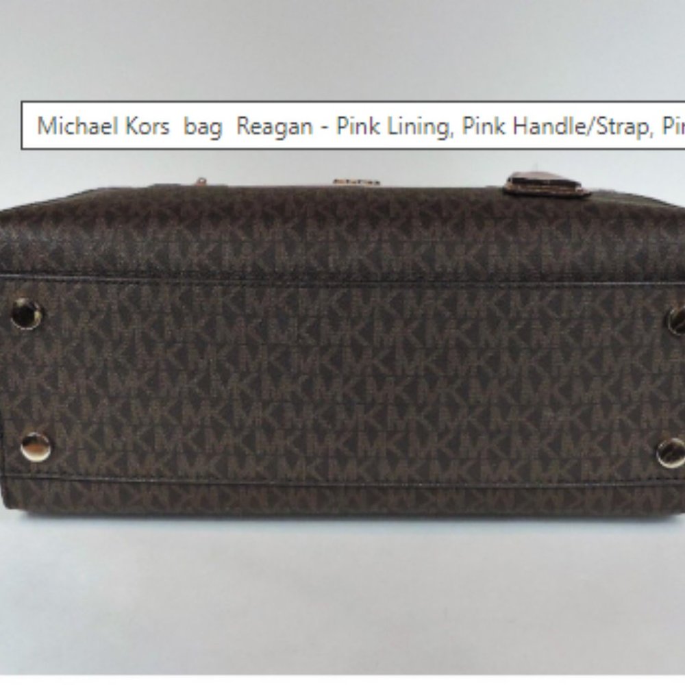 Michael Kors Reagan Large Satchel Signature Brown Soft Pink Fawn Coated Twill - Picture 9 of 11